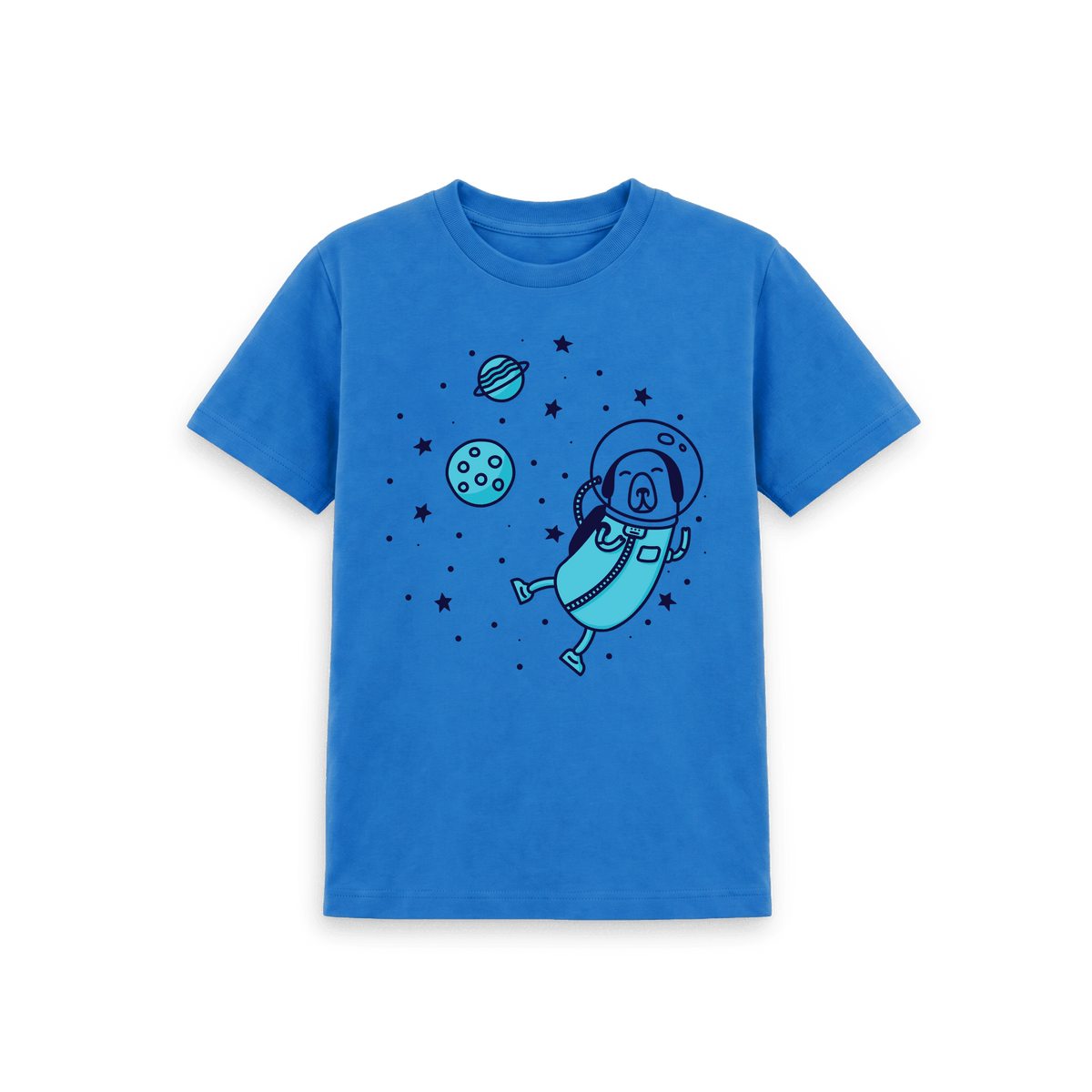 Bright Blue Printed Kids T-Shirt Front