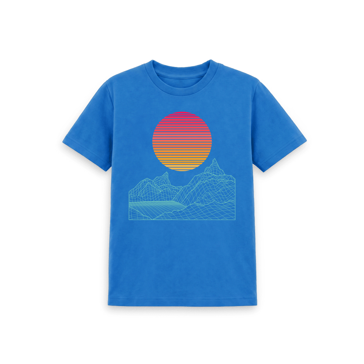 Bright Blue Printed Kids T-Shirt Front